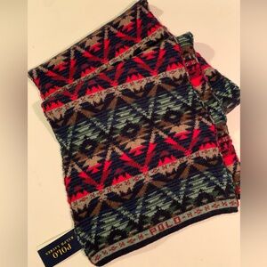 NWT POLO RALPH LAUREN Men's Knit Southwestern Aztec Scar 12" X 72" Multi Colours